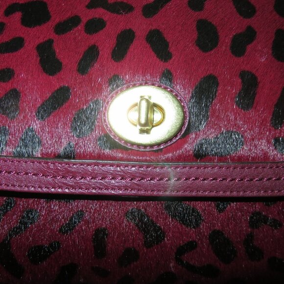 Coach Park Hair Calf turn Lock Flap Satchel in Leopard Oxblood Burgundy  F24986 - Picture 5 of 16
